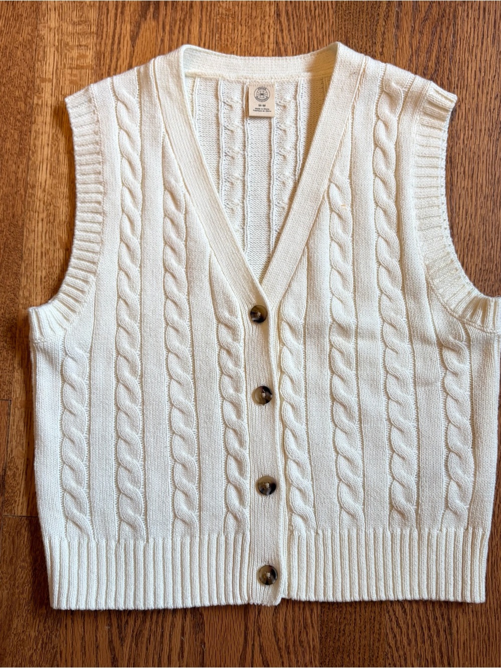 Urban Outfitters Cream Cable Knit Button-Front Sweater Vest